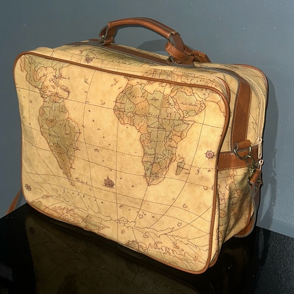 Vintage Map Print Travel Bag with Brown Accents - Picture 2 of 16